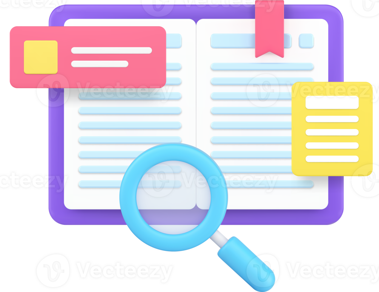 E book reading searching educational information bookmark magnifying glass 3d icon png