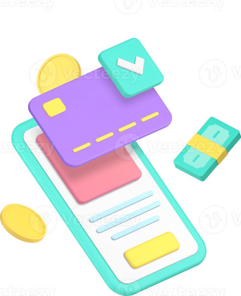 Online banking digital wallet financial smartphone application 3d icon png