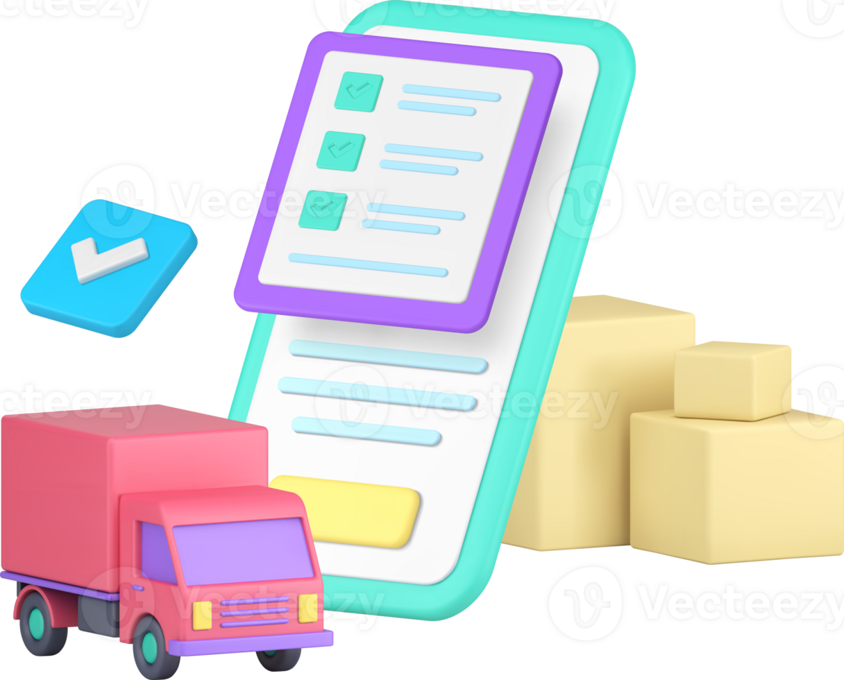 Delivery service cargo logistic distribution courier smartphone application 3d icon png