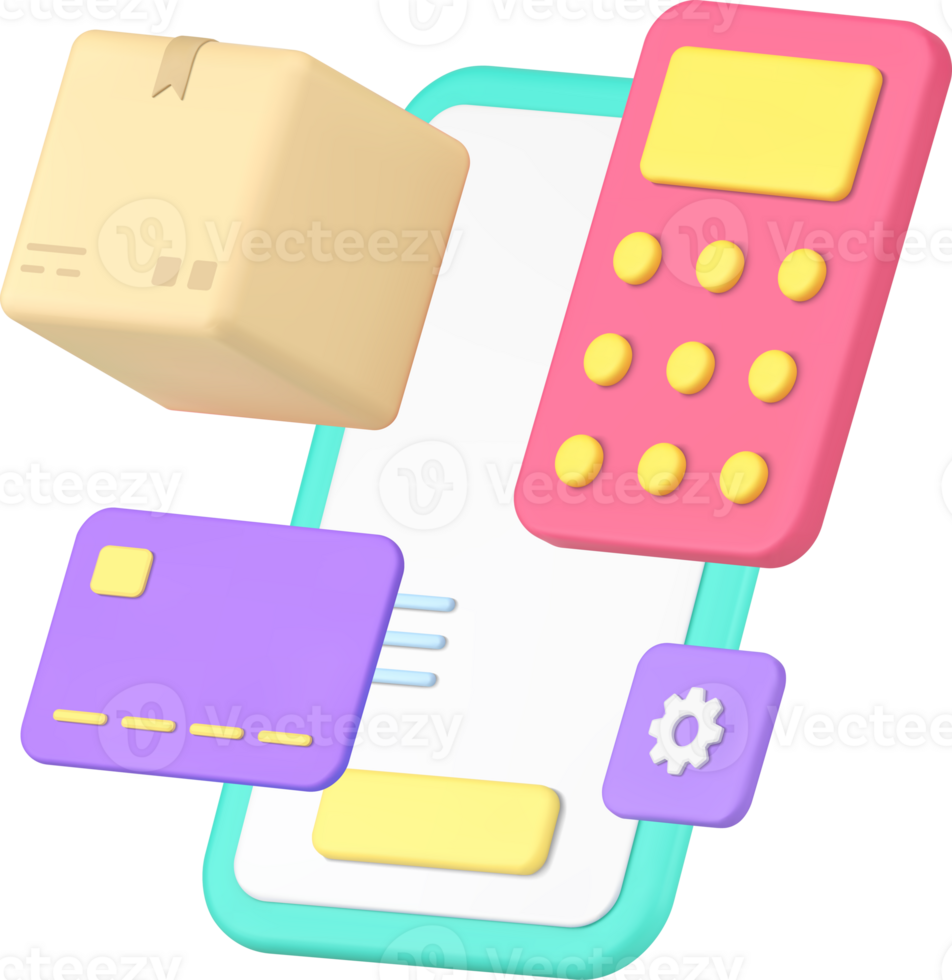 Online delivery postal parcel shopping service smartphone application 3d icon png