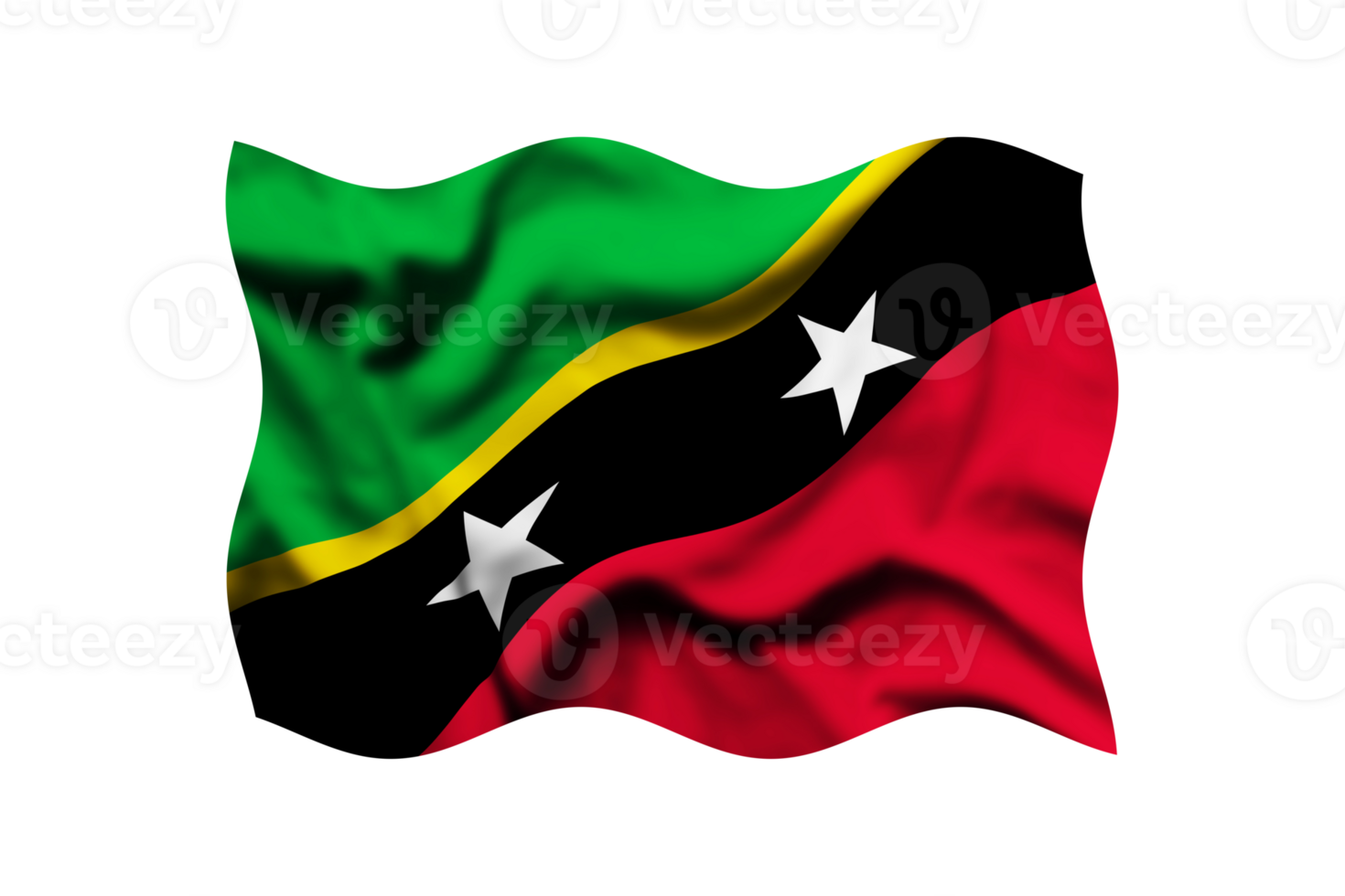 Waving the flag of Saint Kitts and Nevis on a transparent background. 3d rendering png