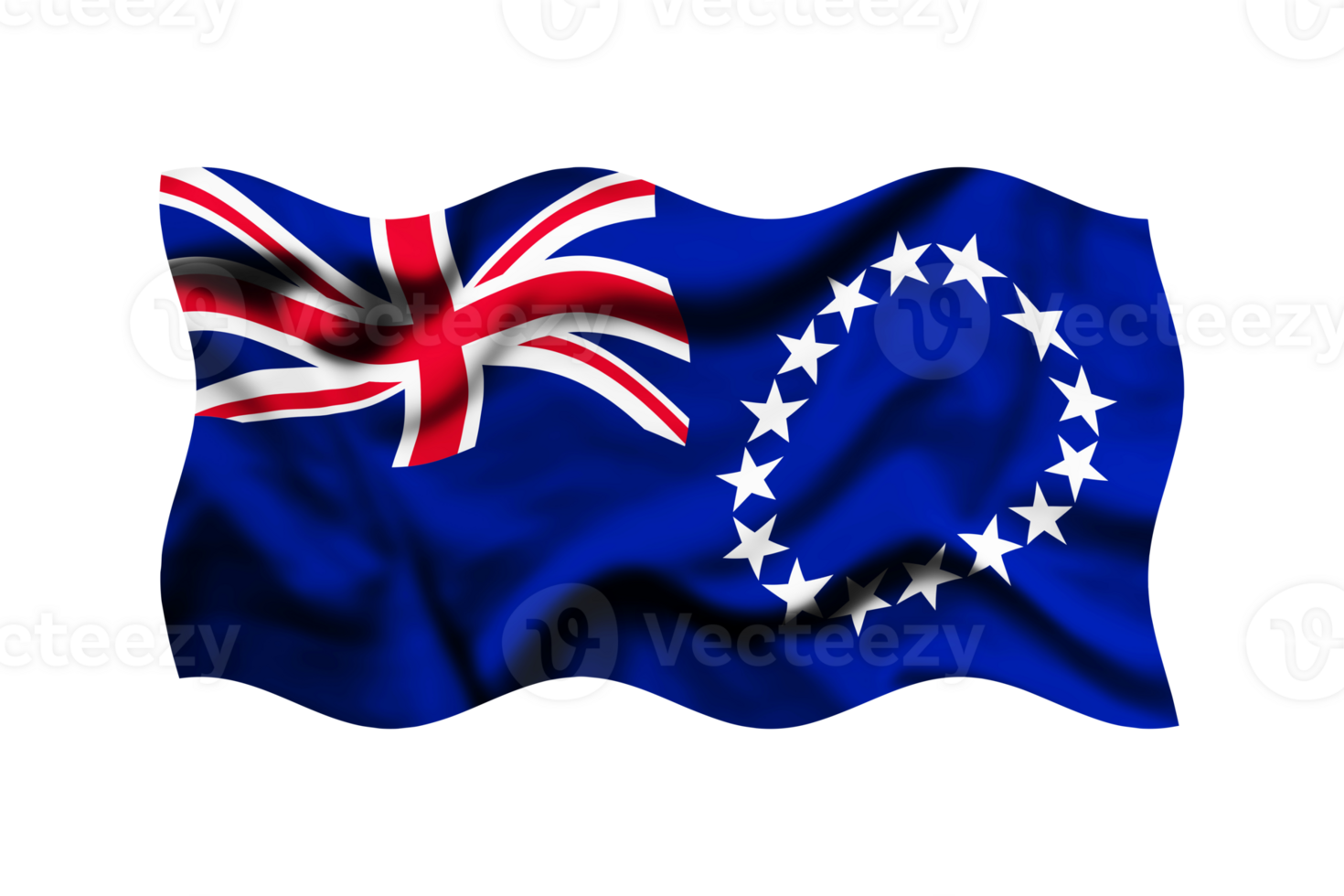 Waving the flag of Cook Islands on a transparent background. 3d rendering png