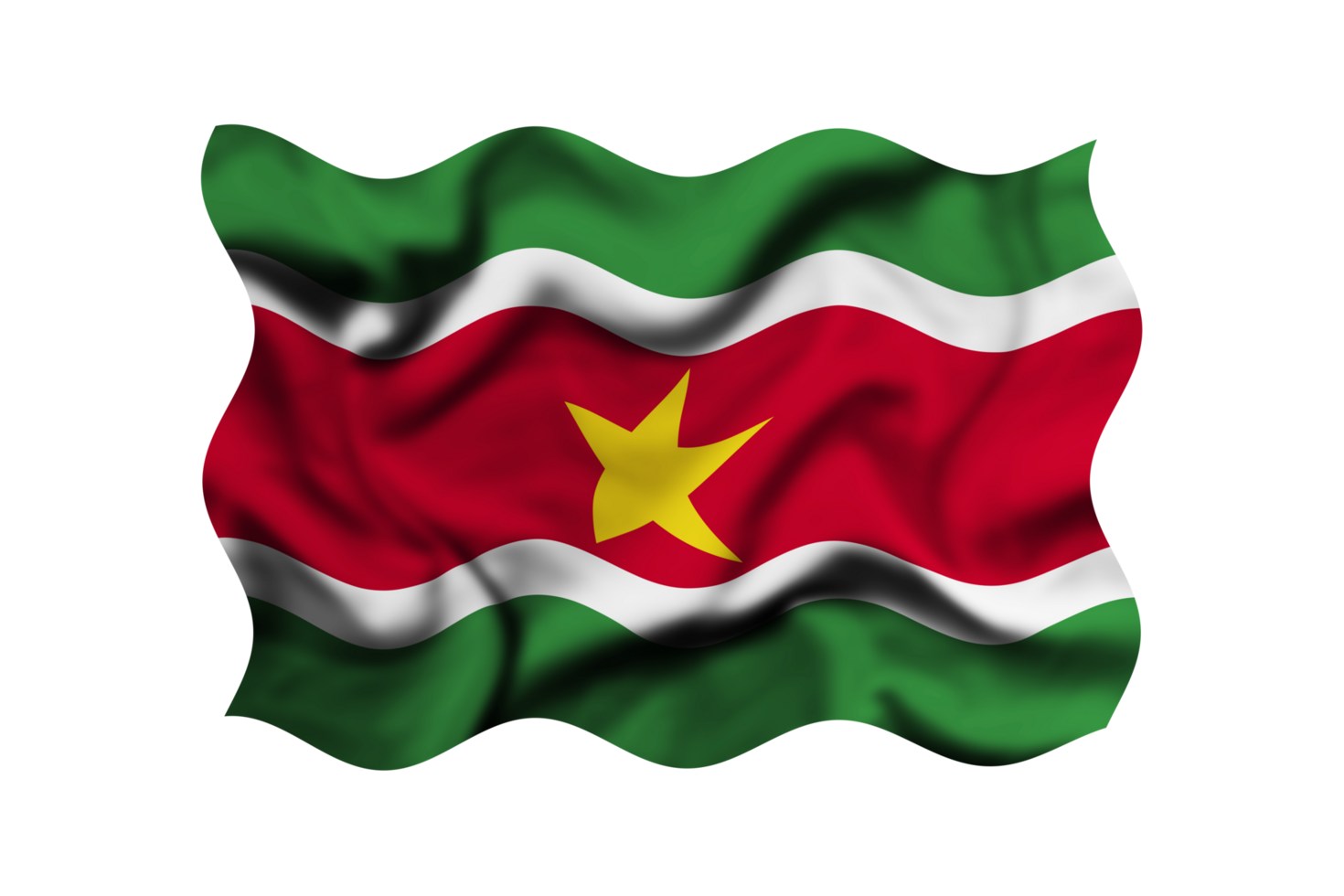 Waving the flag of Suriname on a transparent background. 3d rendering png