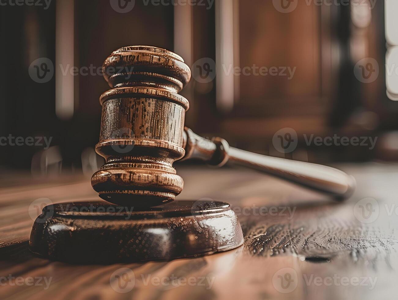 Wooden judge's gavel on the table as a trial concept photo