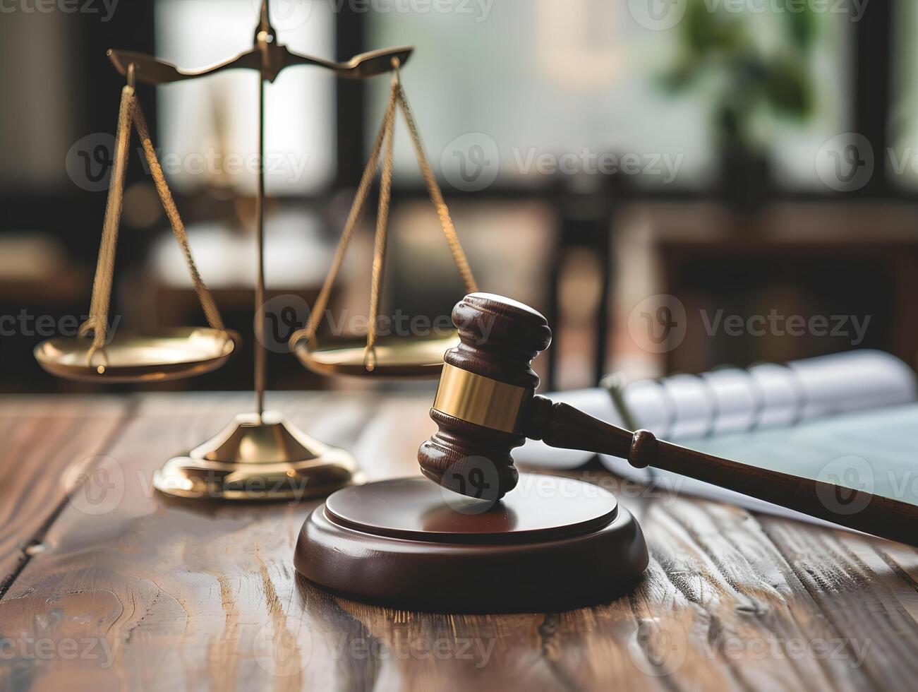 Wooden judge's gavel on the table as a trial concept photo