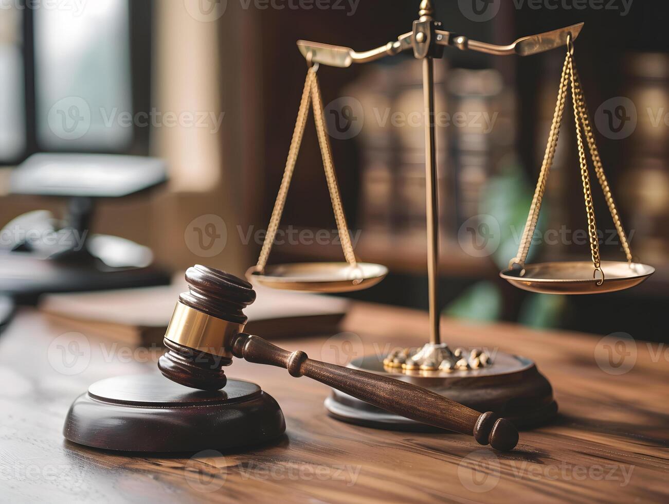 Wooden judge's gavel on the table as a trial concept photo