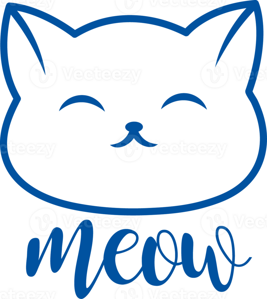 Kitten face with word meow for advertising grooming services for pets. Hand drawn. png