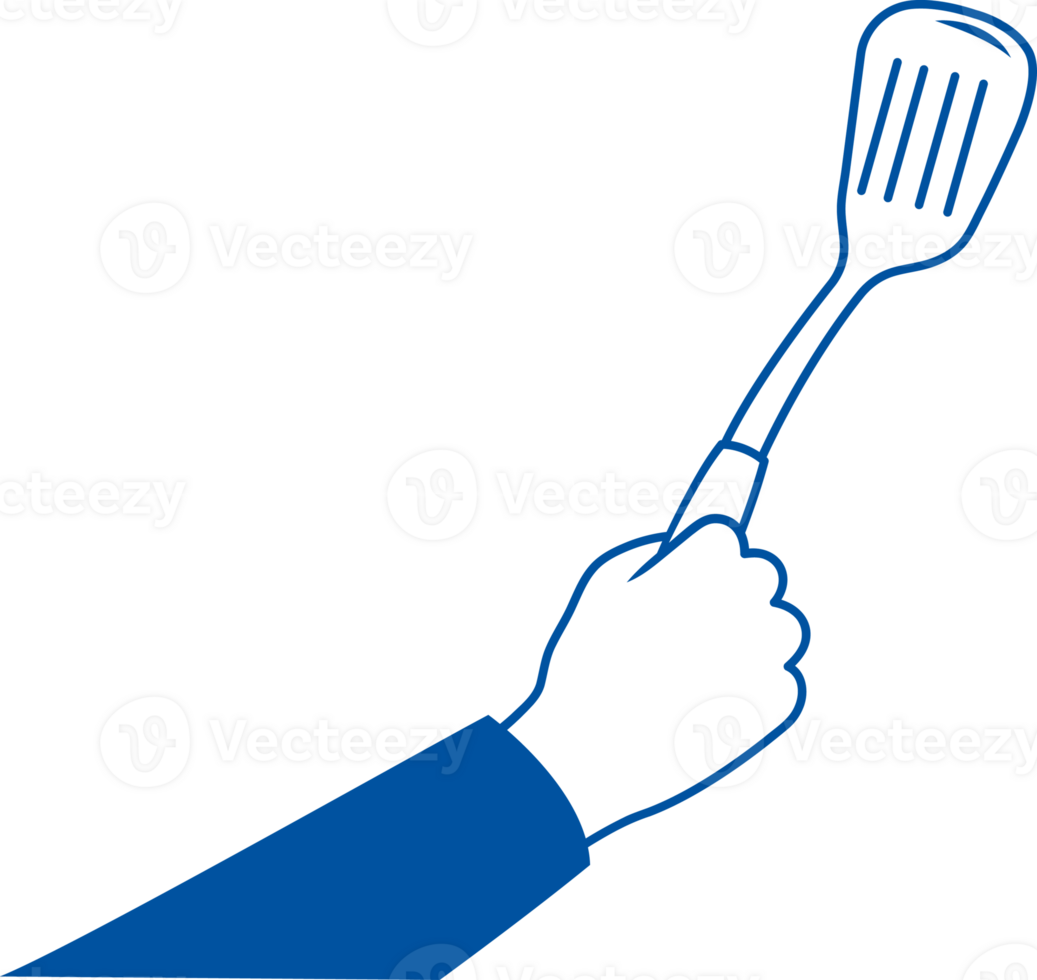 Culinary spatula in person hand intended for preparing food and mixing ingredients in frying pan png