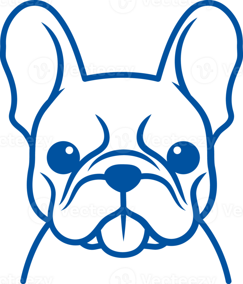 Face of dog parody french bulldog or pug with large erect ears, looking at you. Hand drawn. png