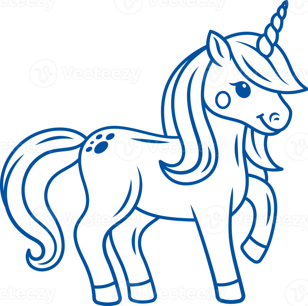 Pegasus horse with long mane and tail beats paw on ground, waiting for ride to begin. Hand drawn png