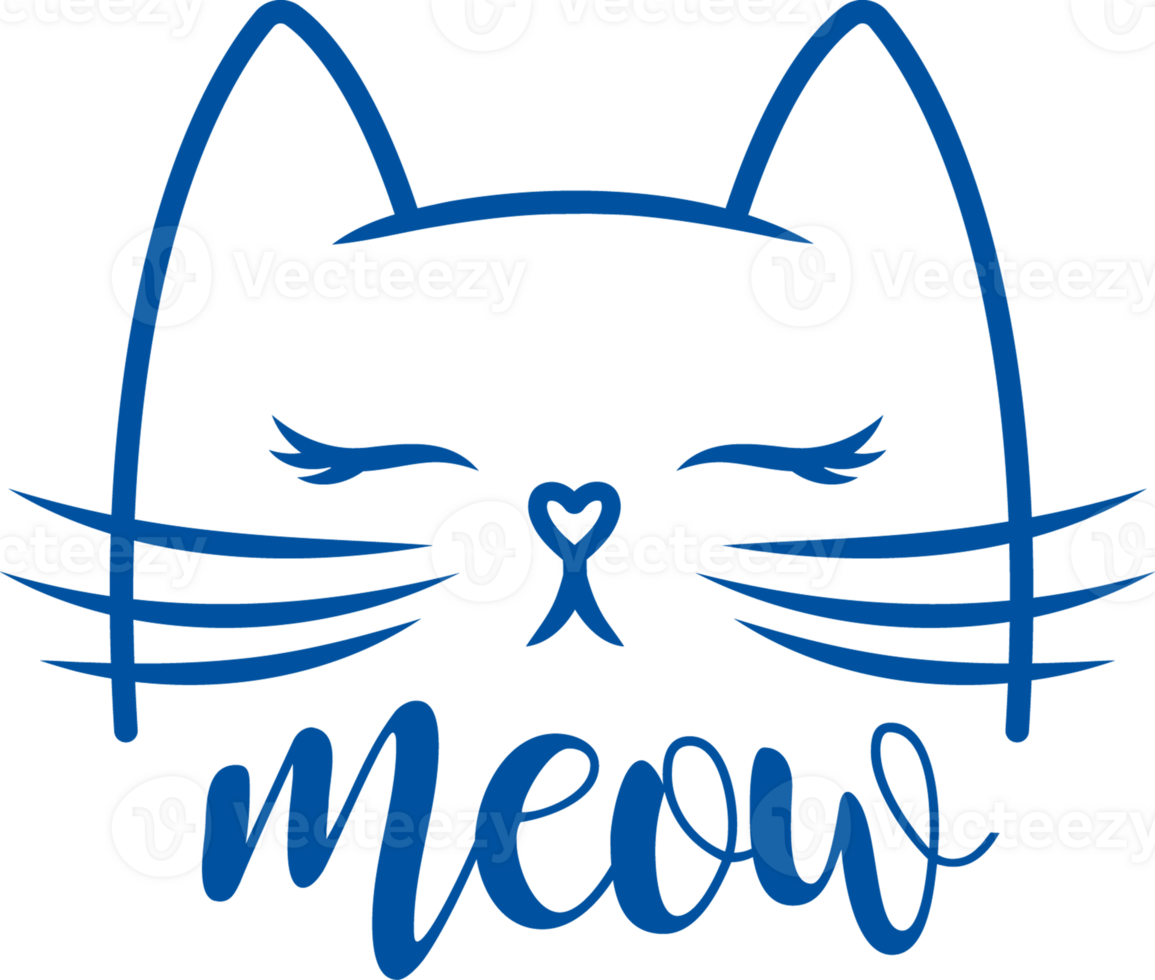 Head cat girl with elegant meow letters and kitten closing eyes to enjoy love from owner. Hand drawn png