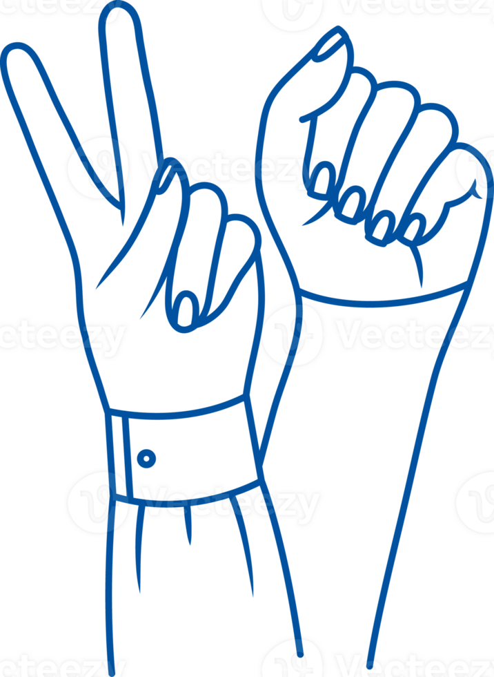 Hands friends showing v gesture and raising fist in air as sign of support and approval. Hand drawn. png