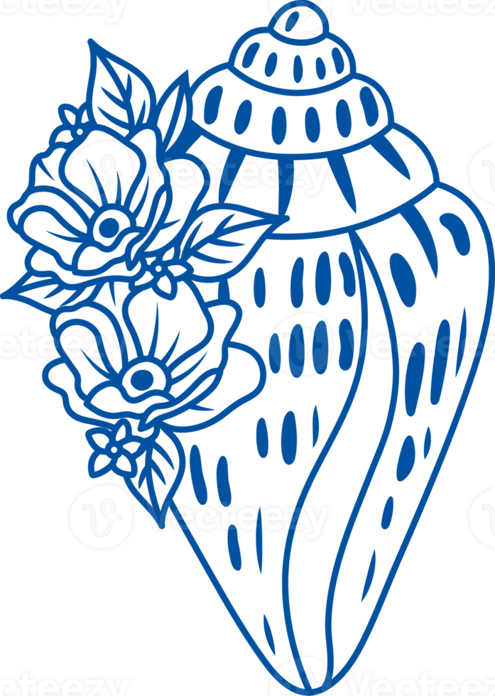 Seashell with curled top from marine mollusk living in tropical region. Hand drawn. png