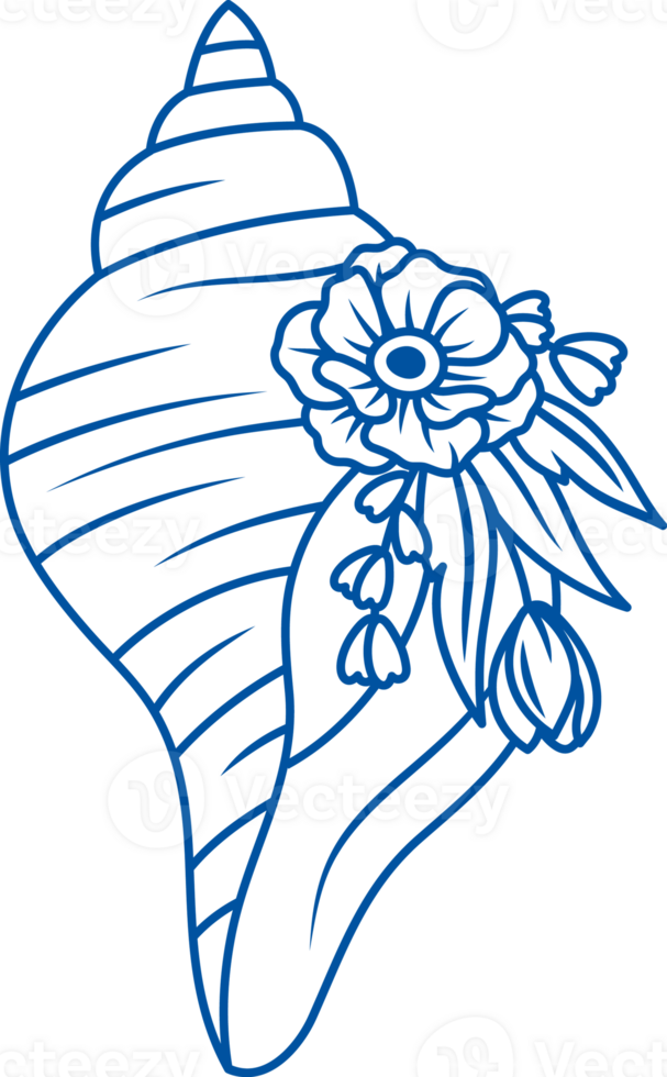 Underwater shell with sea flowers to decorate bottom of aquarium for breeding pet fish. Hand drawn. png