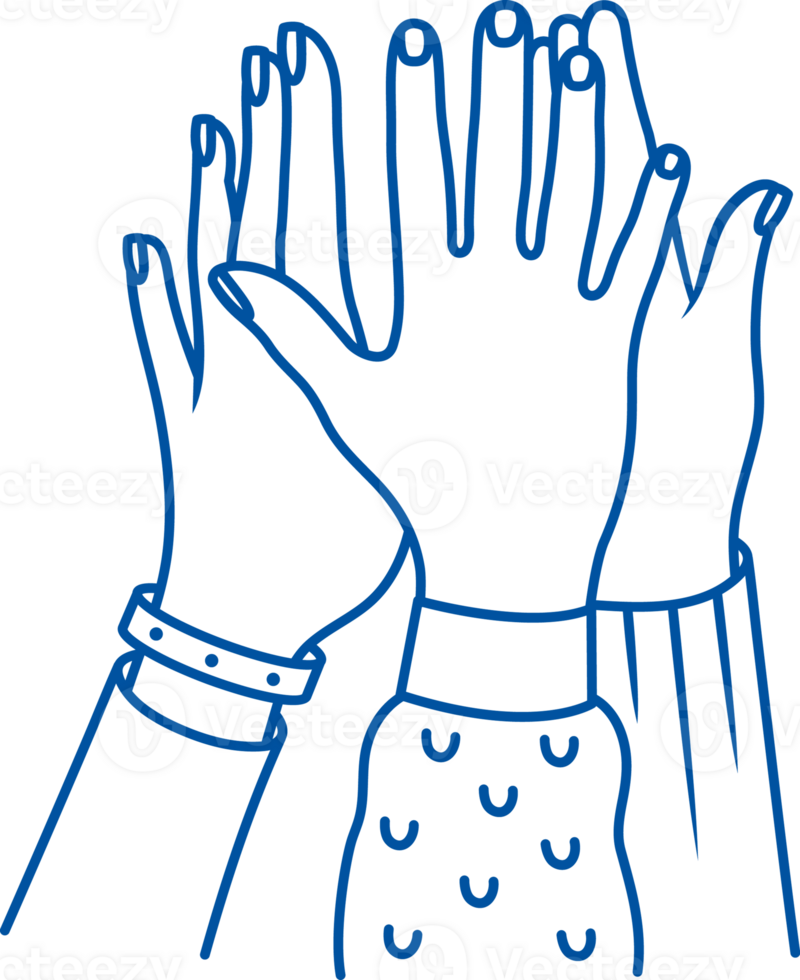 Raised hands symbolize people festive mood and readiness to have fun together. Hand drawn. png