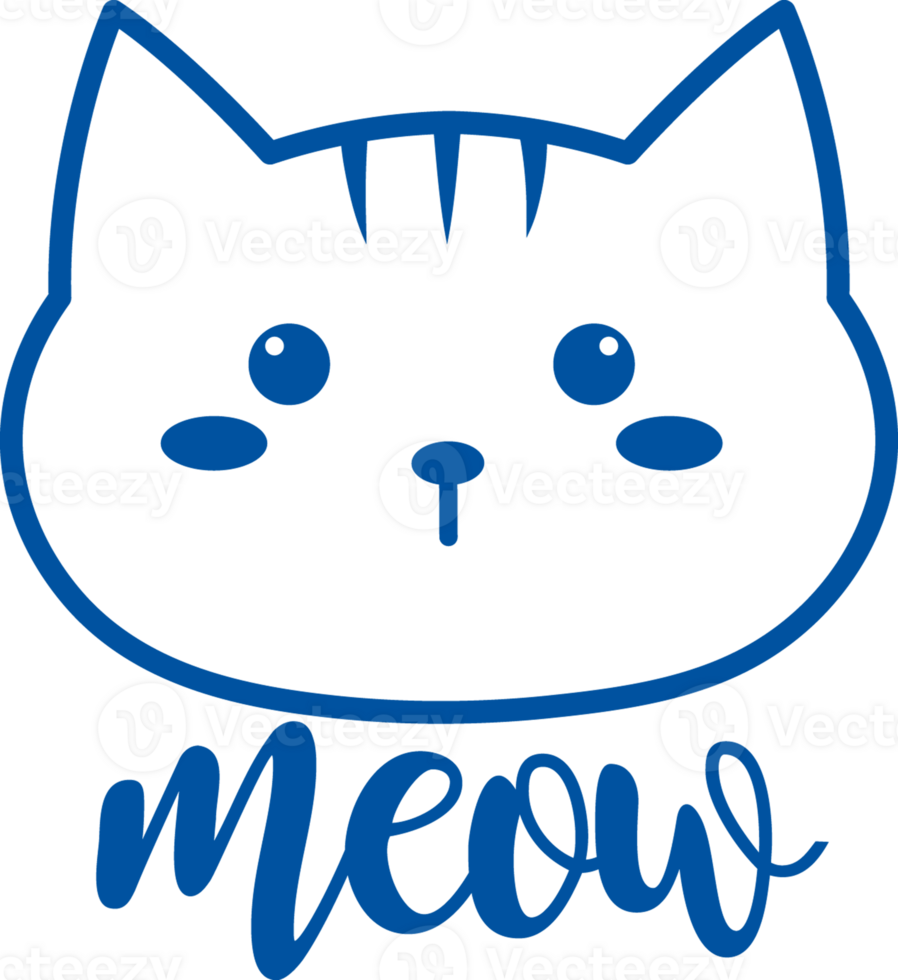 Fluffy kitten and word meow for design of products for pets and food for neutered cats. Hand drawn. png