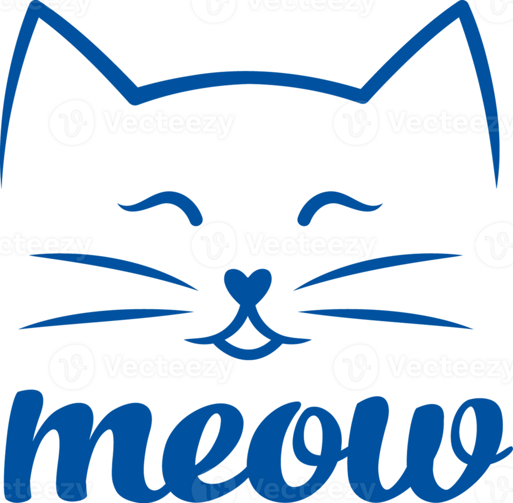 Face of contented cat loving owners and saying meow, begging for healthy food. Hand drawn. png