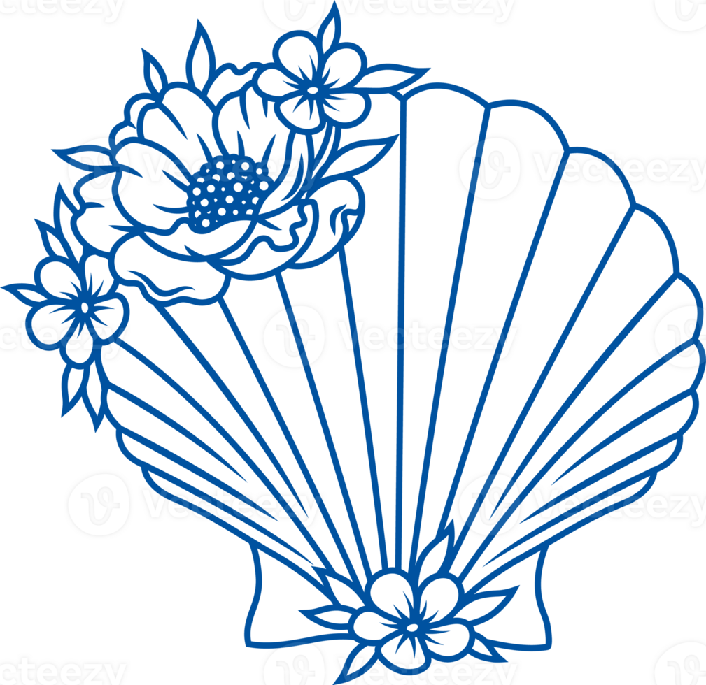 Closed pearl shell is decorated with flowers for design collection of fashion jewelry. Hand drawn. png