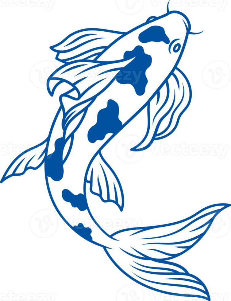 Koi carp with spots on body and beautiful fins swims underwater in Japanese park. Hand drawn. png