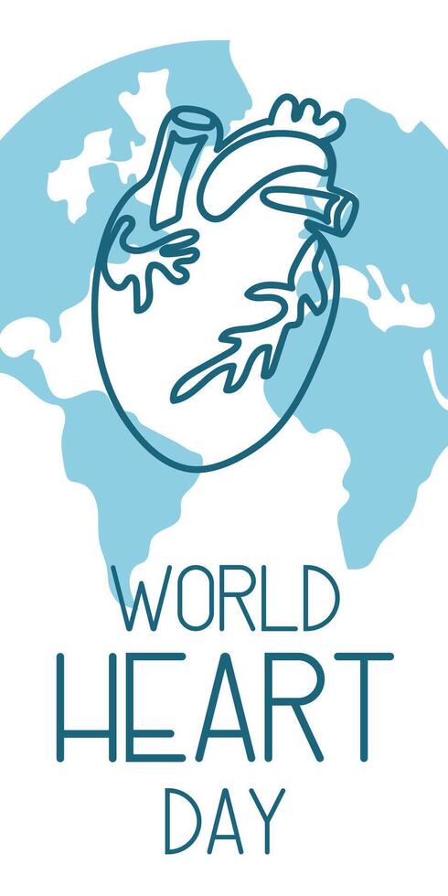 illustration on the theme of World Heart Day, which is celebrated every year on September 29 all over world. flat illustration like a banner with text. Vertical. Blue, white and shades. Contour vector