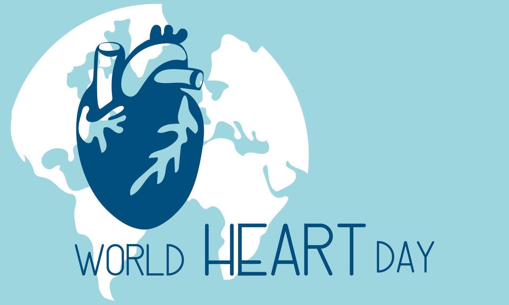 illustration on the theme of World Heart Day, which is celebrated every year on September 29 all over the world. A flat illustration like a banner with text. Horizontal. Blue and shades vector