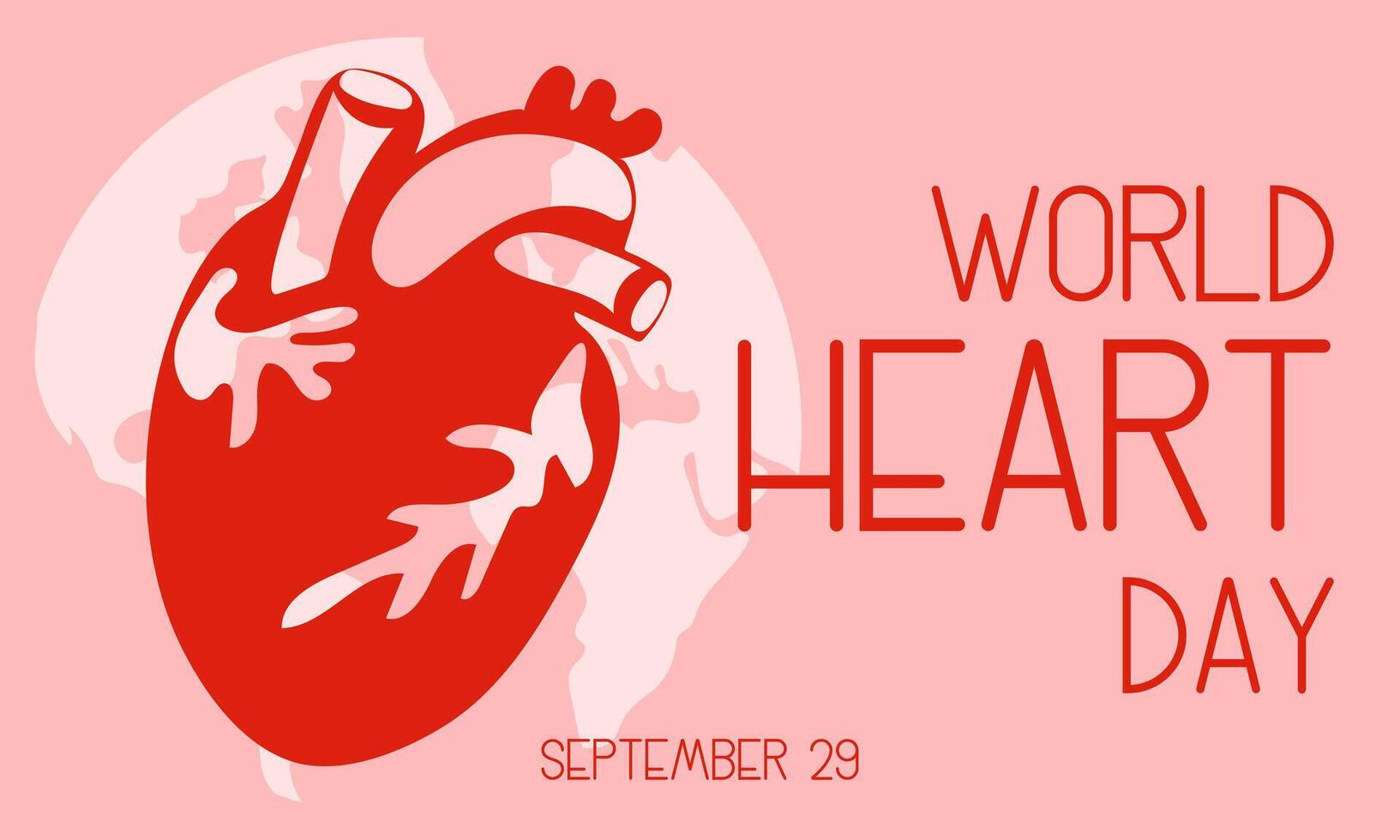 illustration on the theme of World Heart Day, which is celebrated every year on September 29 all over the world. flat illustration like a banner with text. Horizontal. Pink and shades. Contrast vector