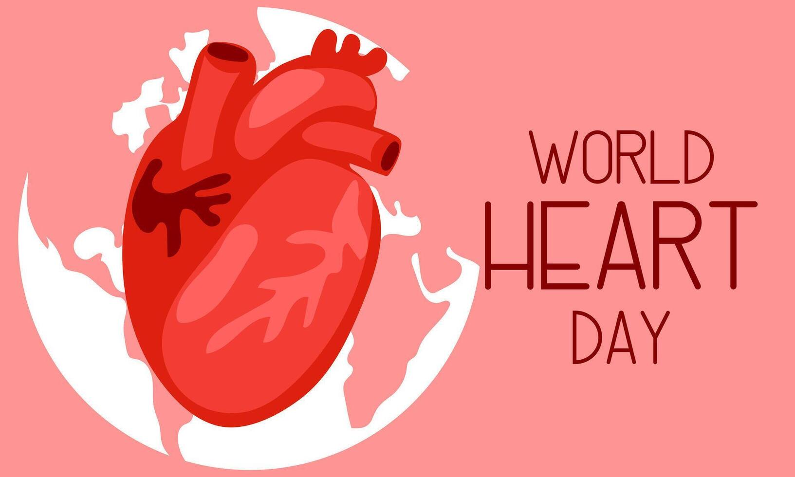 illustration on the theme of World Heart Day, which is celebrated every year on September 29 all over the world. A flat illustration like a banner with text. Horizontal. Pink and shades vector