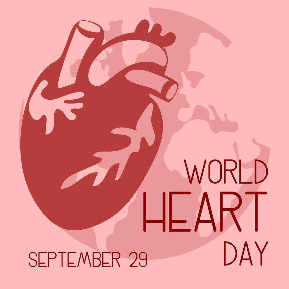 illustration on the theme of World Heart Day, which is celebrated every year on September 29 all over the world. A flat illustration like a banner with text. Square. Pink and shades vector