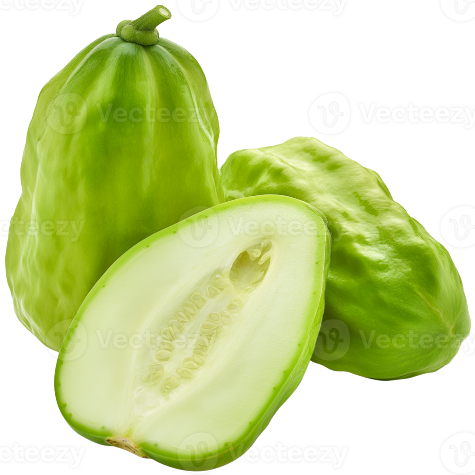 Chayote Vegetable isolated, Sechium edule Clipart, Few chayote vegetable with half cut illustration png