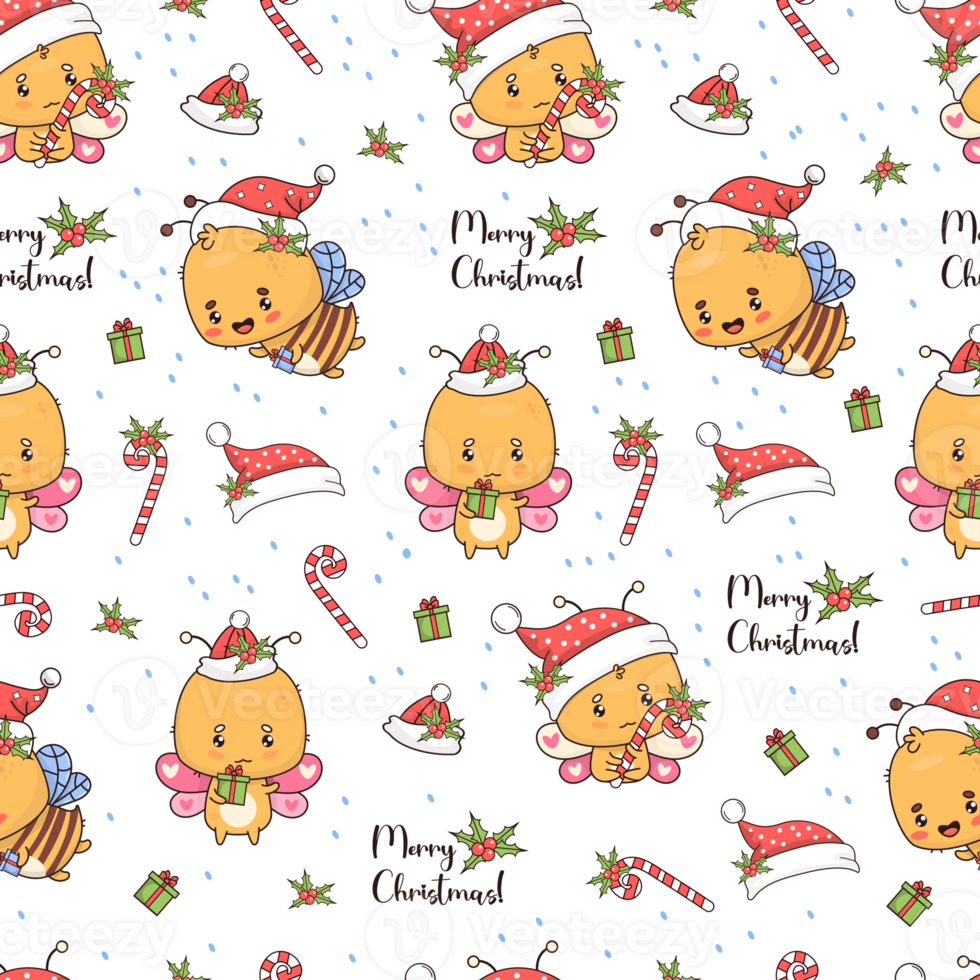Seamless Christmas pattern with butterfly and bee png