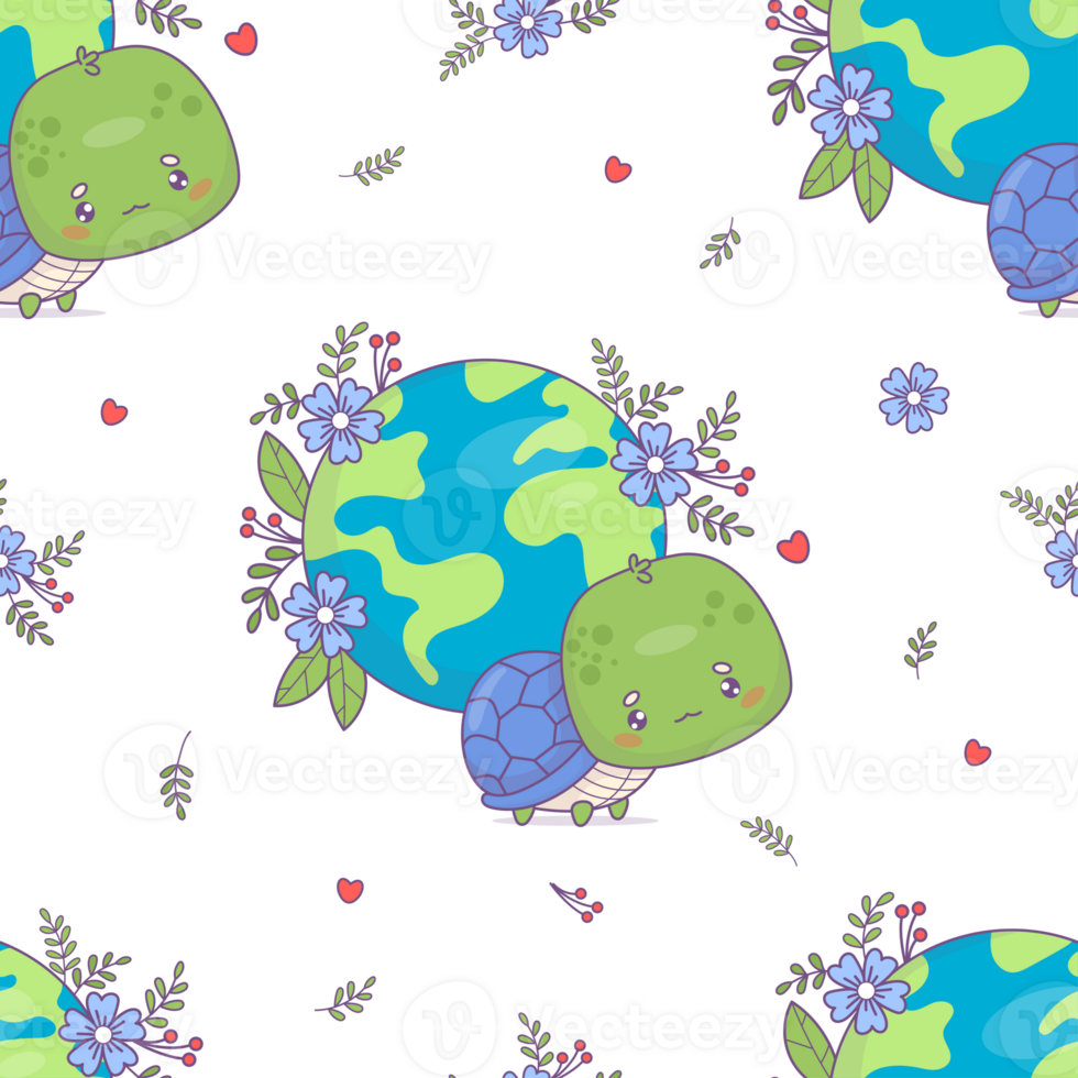 Seamless pattern turtle with planet Earth on green png