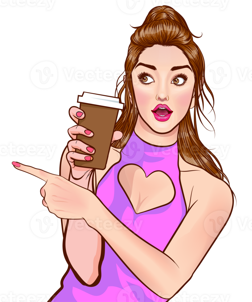 pop art comics cartoon expression character with cup of coffee,beverage png
