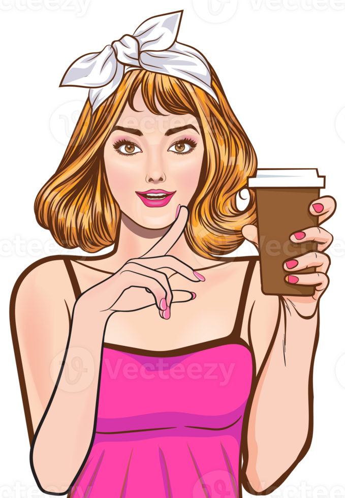 pop art comics cartoon expression character with cup of coffee,beverage png