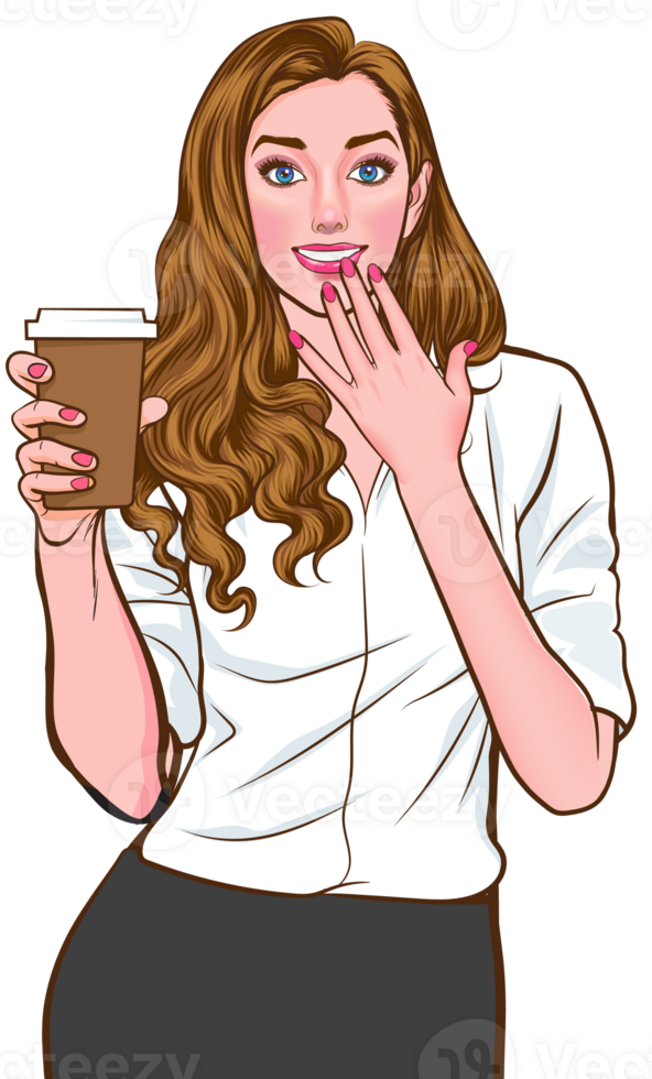pop art comics cartoon expression character with cup of coffee,beverage png