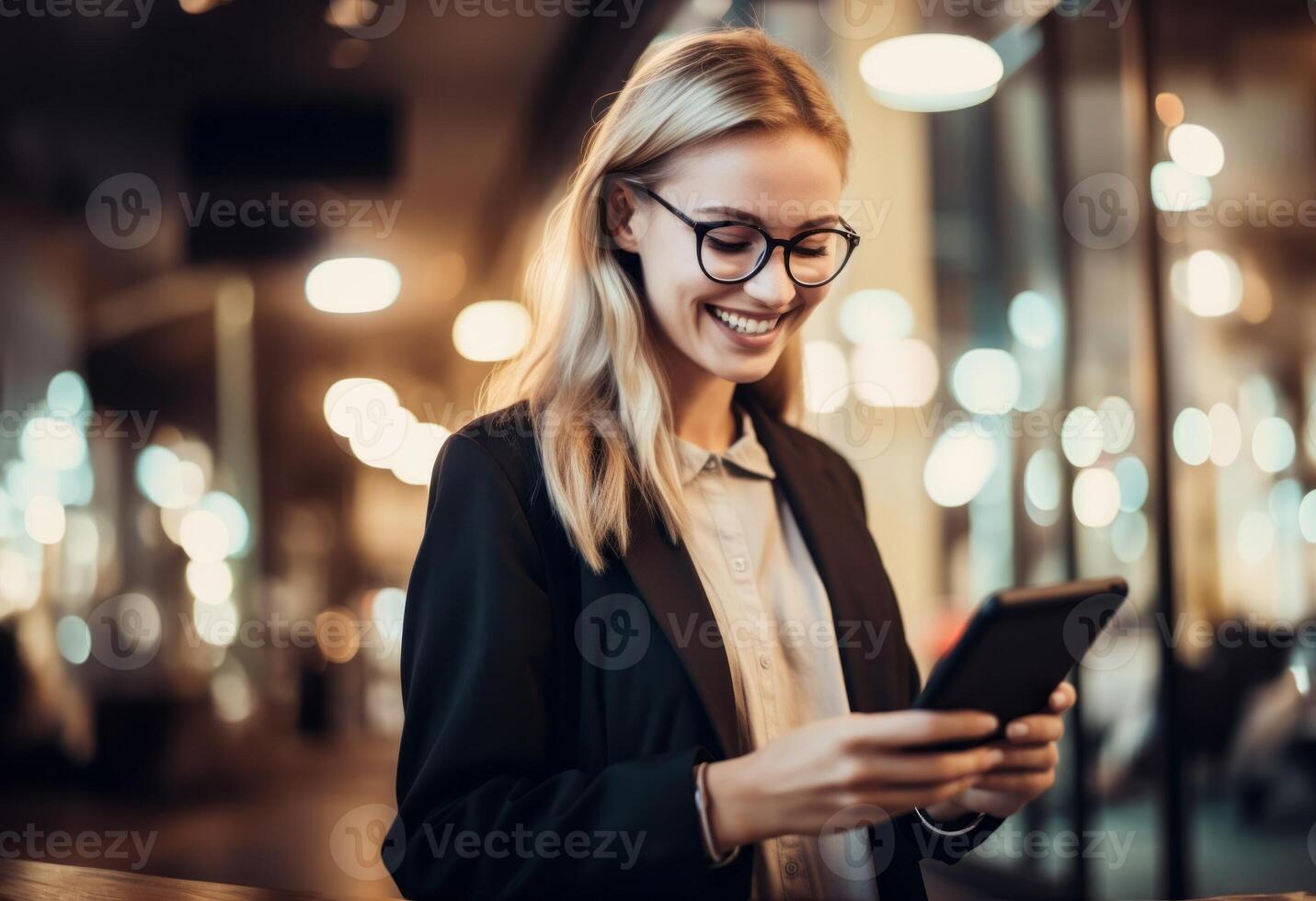A modern woman seamlessly conducts her business affairs using a smart tablet, navigating the realm of social media to enhance her online presence and manage entrepreneurial tasks with photo