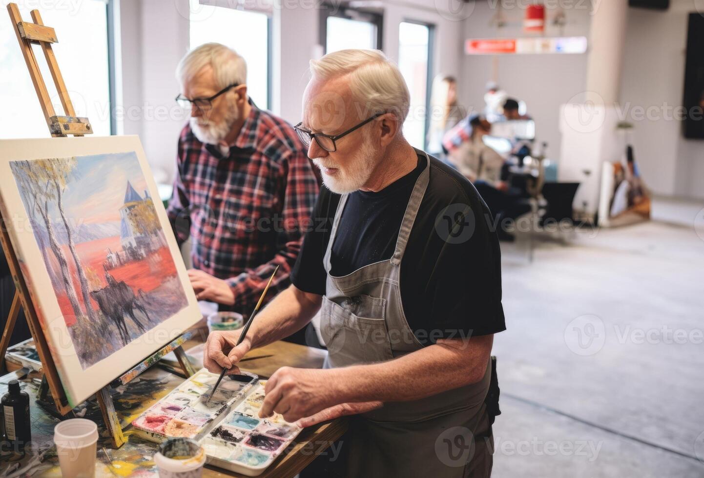 Two friends capture their artistic journey as they passionately sketch and bring their creative imaginations to life in their office sanctuary photo