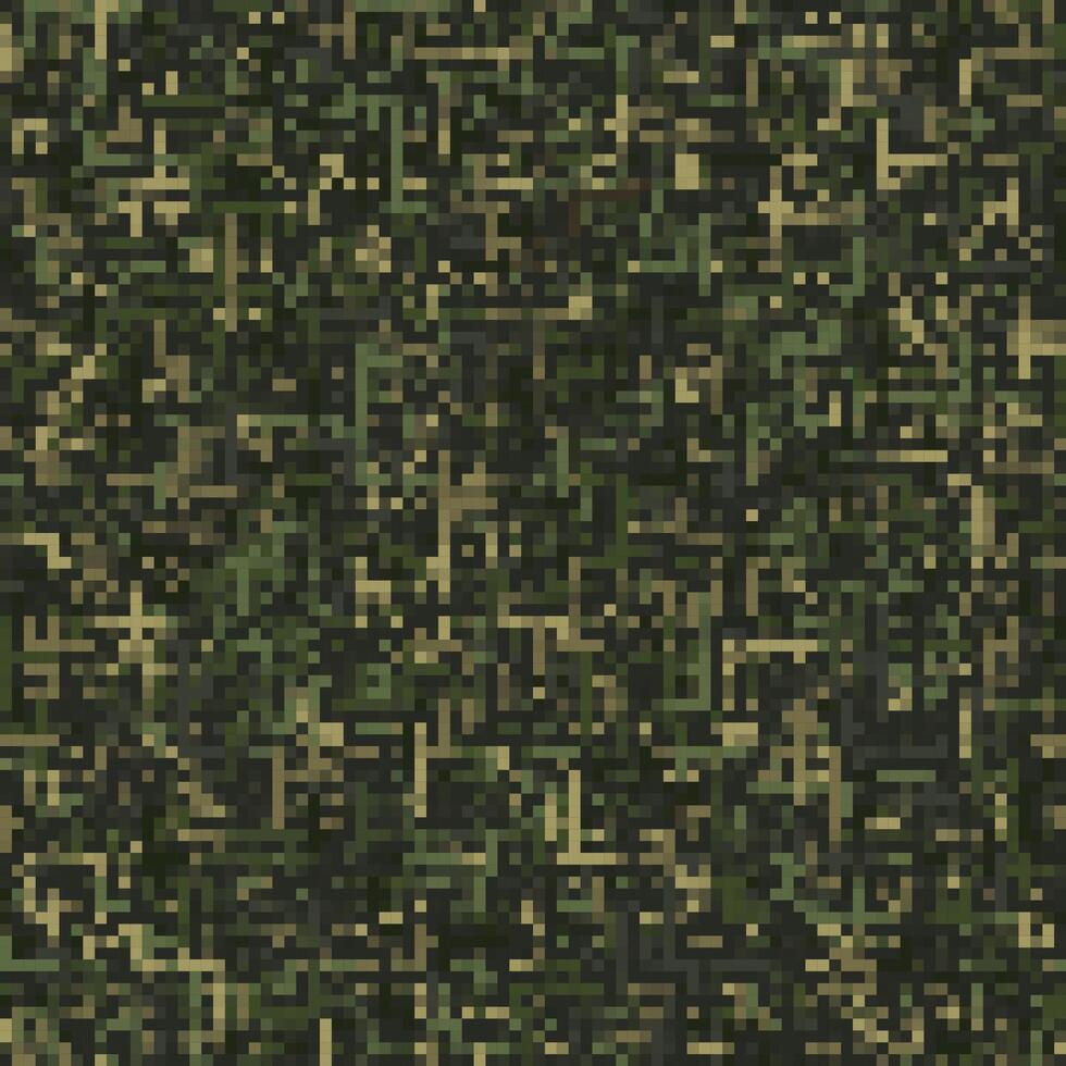 Seamless green camouflage pattern with PIXEL retro effect. Small mixed particles. Dense abstract background. Army or hunting masking texture for apparel, fabric, textile, sport goods. vector