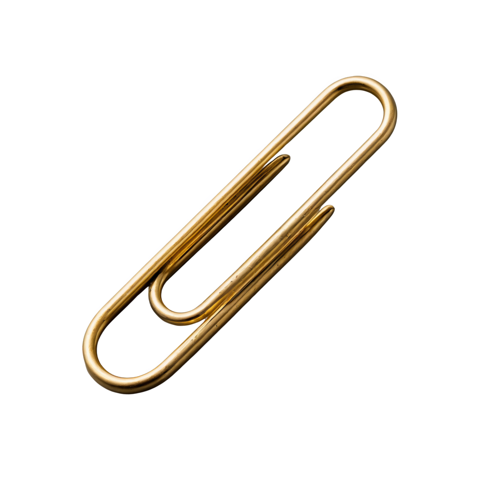Shiny Brass Paperclip with a Smooth Curved Design png