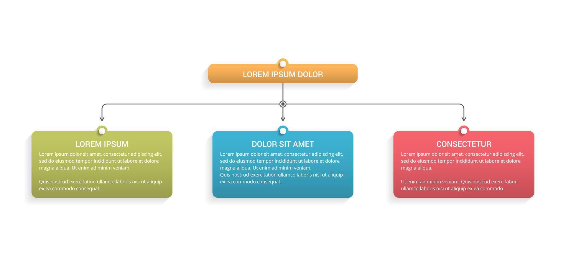 Flowchart with 2 levels and 3 elements vector