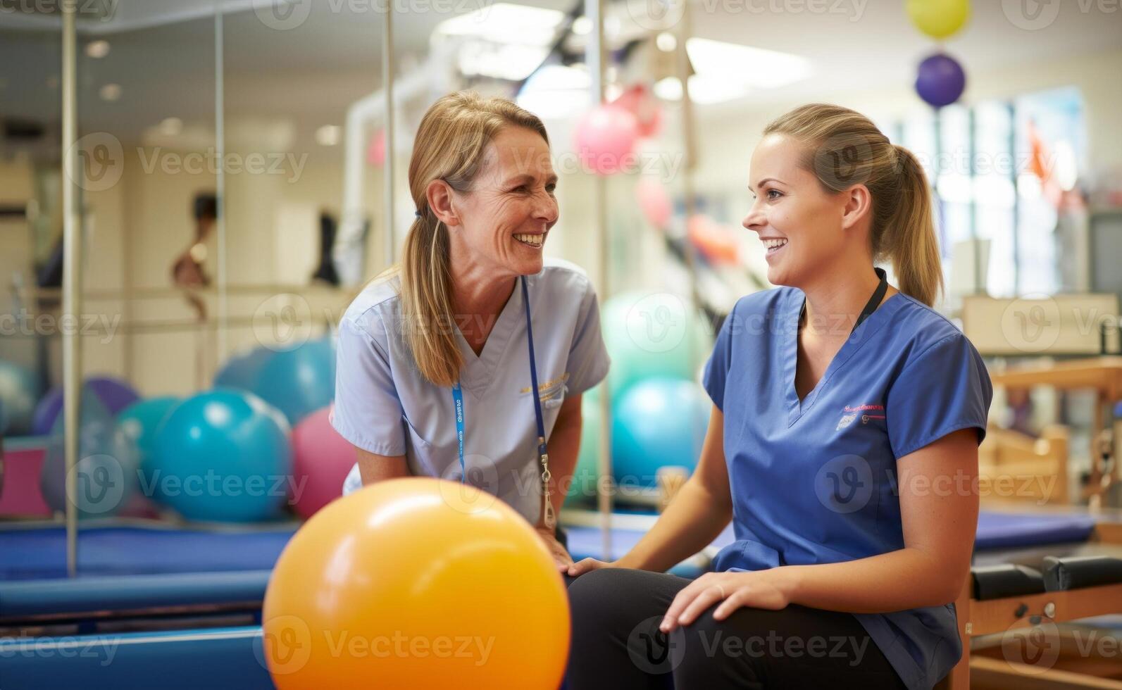 A medical professional engages in therapeutic exercises with an elderly woman in a wheelchair, utilizing a ball and various aids, exemplifying compassionate care and rehabilitation photo