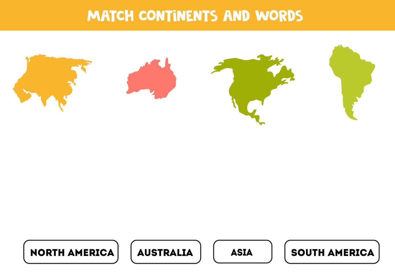 Matching game with continents. Find continents and their names. vector