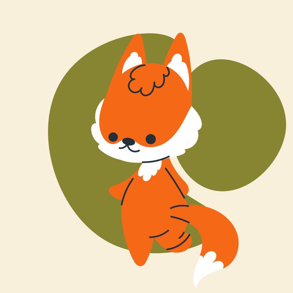 Cute kawaii fox in cartoon, flat, doodle, simple style. Design element for posters, postcards, greeting cards, wallpapers, children's clothes, fabrics, t-shirts, logos, cover vector