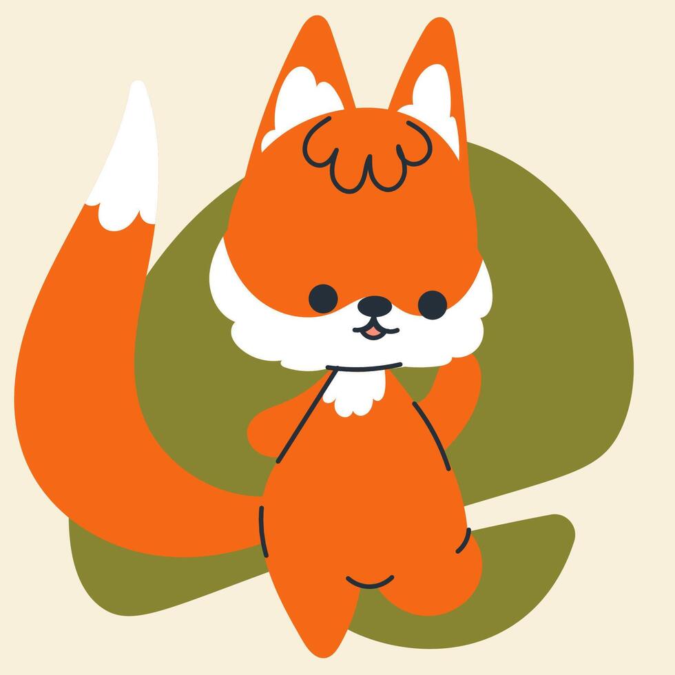 Cute kawaii fox in cartoon, flat, doodle, simple style. Design element for posters, postcards, greeting cards, wallpapers, children's clothes, fabrics, t-shirts, logos, cover vector