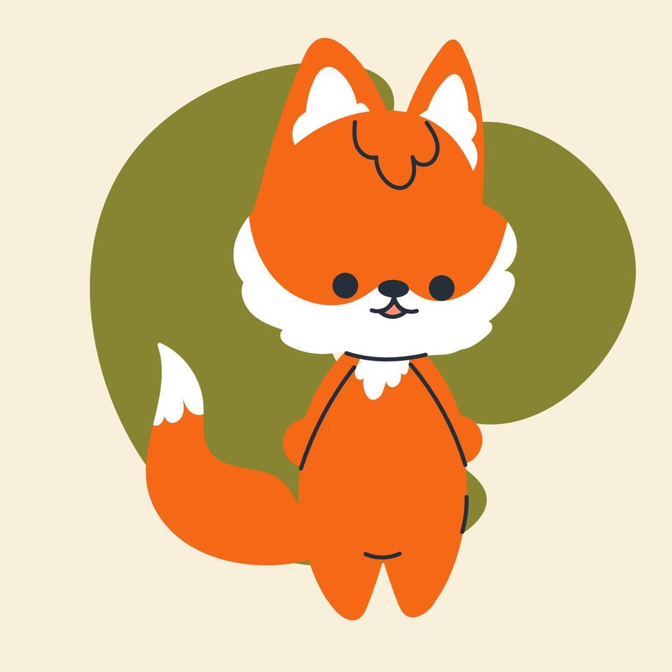 Cute kawaii fox in cartoon, flat, doodle, simple style. Design element for posters, postcards, greeting cards, wallpapers, children's clothes, fabrics, t-shirts, logos, cover vector