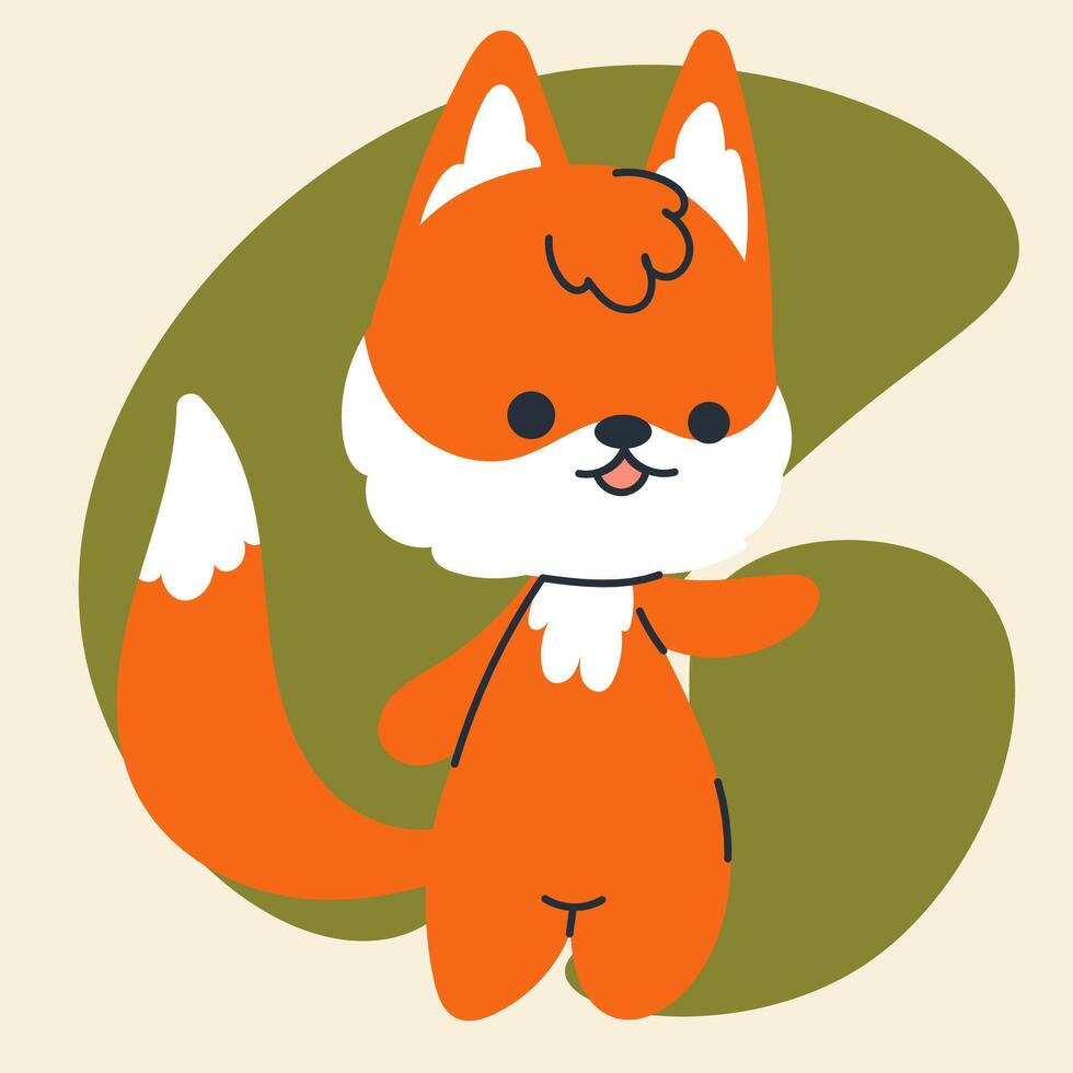 Cute kawaii fox in cartoon, flat, doodle, simple style. Design element for posters, postcards, greeting cards, wallpapers, children's clothes, fabrics, t-shirts, logos, cover vector