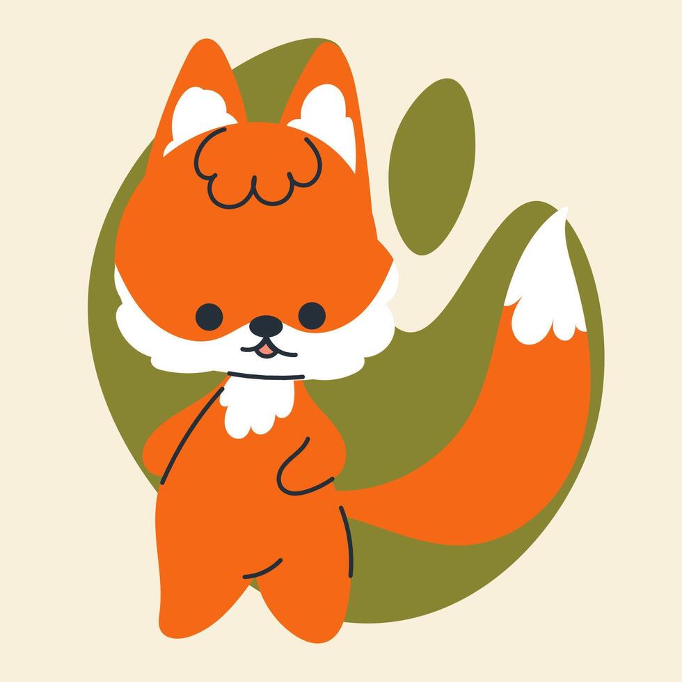 Cute kawaii fox in cartoon, flat, doodle, simple style. Design element for posters, postcards, greeting cards, wallpapers, children's clothes, fabrics, t-shirts, logos, cover vector
