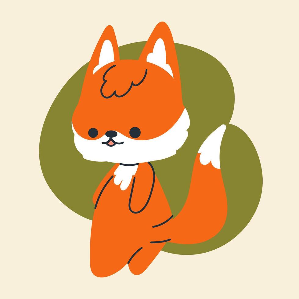 Cute kawaii fox in cartoon, flat, doodle, simple style. Design element for posters, postcards, greeting cards, wallpapers, children's clothes, fabrics, t-shirts, logos, cover vector