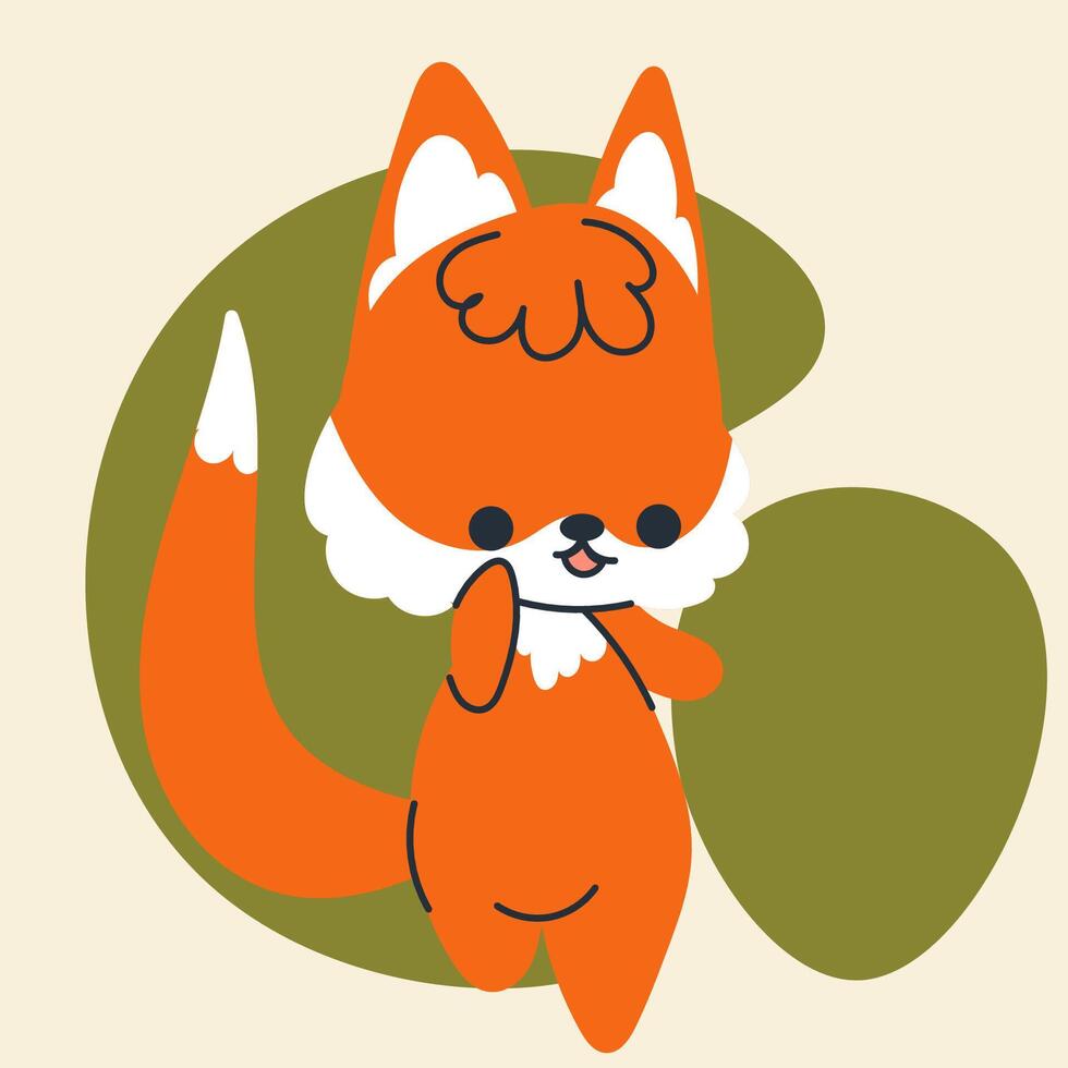 Cute kawaii fox in cartoon, flat, doodle, simple style. Design element for posters, postcards, greeting cards, wallpapers, children's clothes, fabrics, t-shirts, logos, cover vector