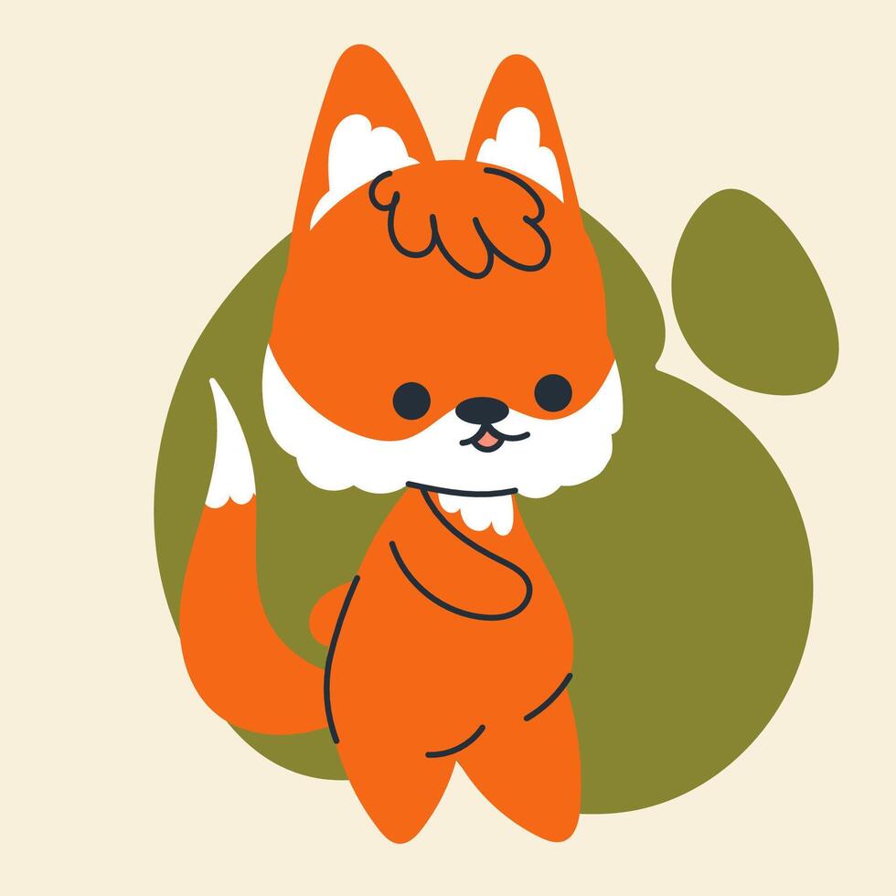 Cute kawaii fox in cartoon, flat, doodle, simple style. Design element for posters, postcards, greeting cards, wallpapers, children's clothes, fabrics, t-shirts, logos, cover vector