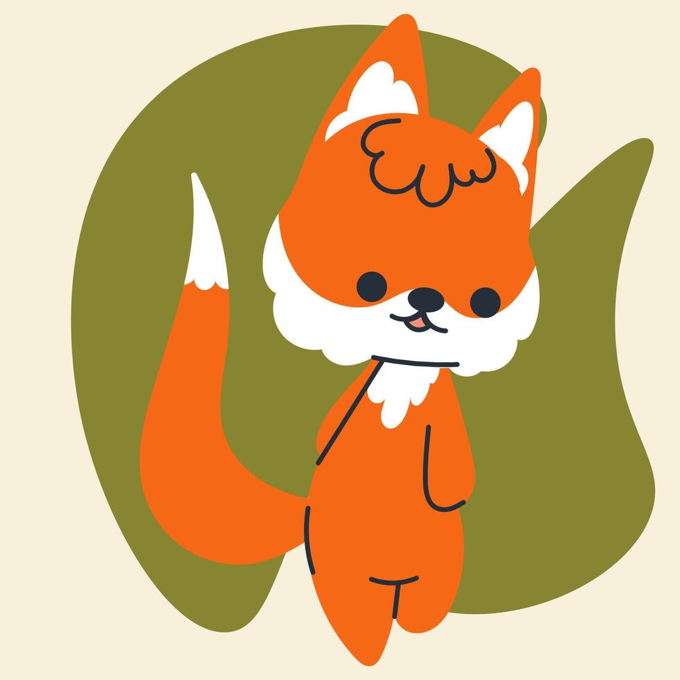 Cute kawaii fox in cartoon, flat, doodle, simple style. Design element for posters, postcards, greeting cards, wallpapers, children's clothes, fabrics, t-shirts, logos, cover vector